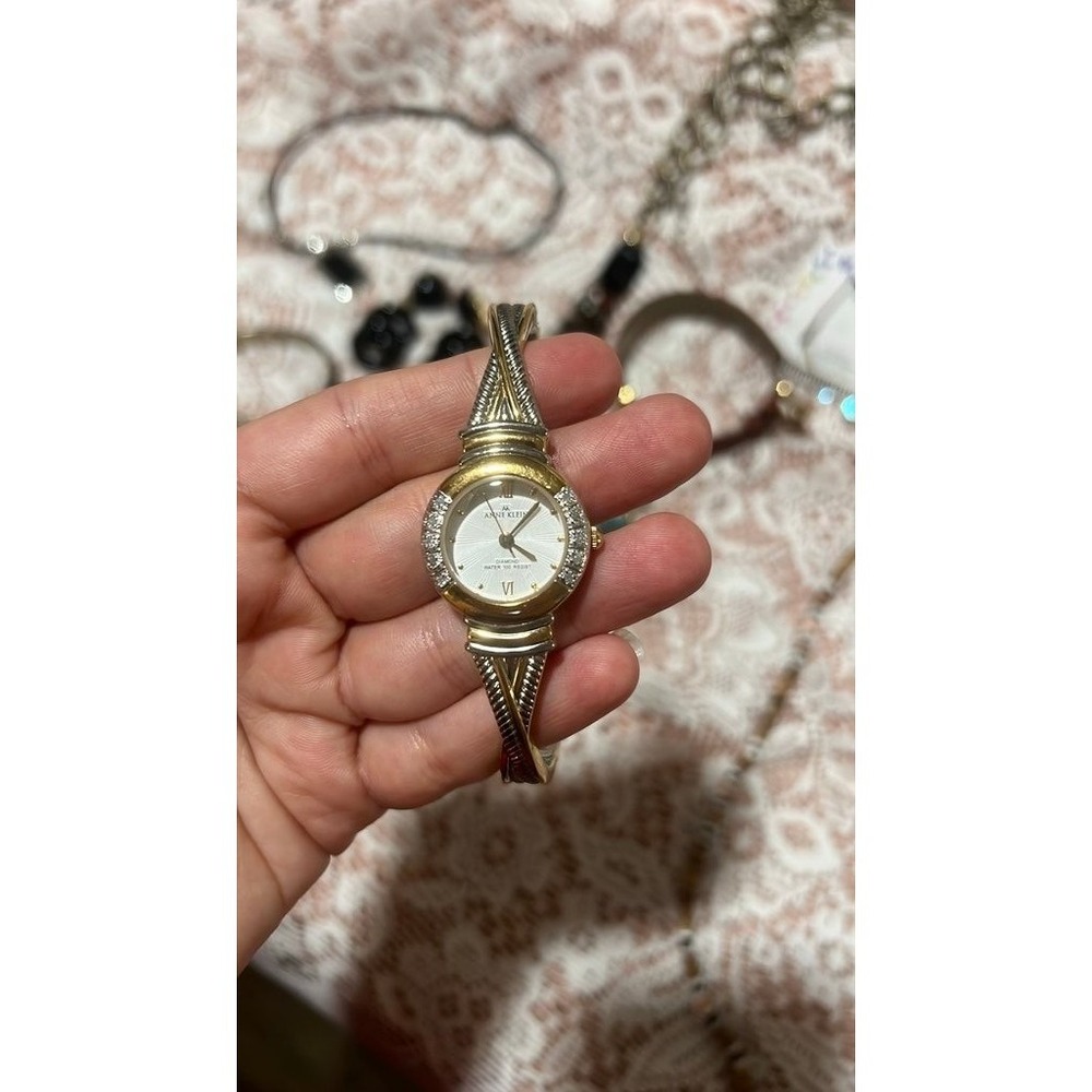 Anne Klein Watch Women OS Two Tone Diamond Accent Crystal Bezel Swiss 10/8603